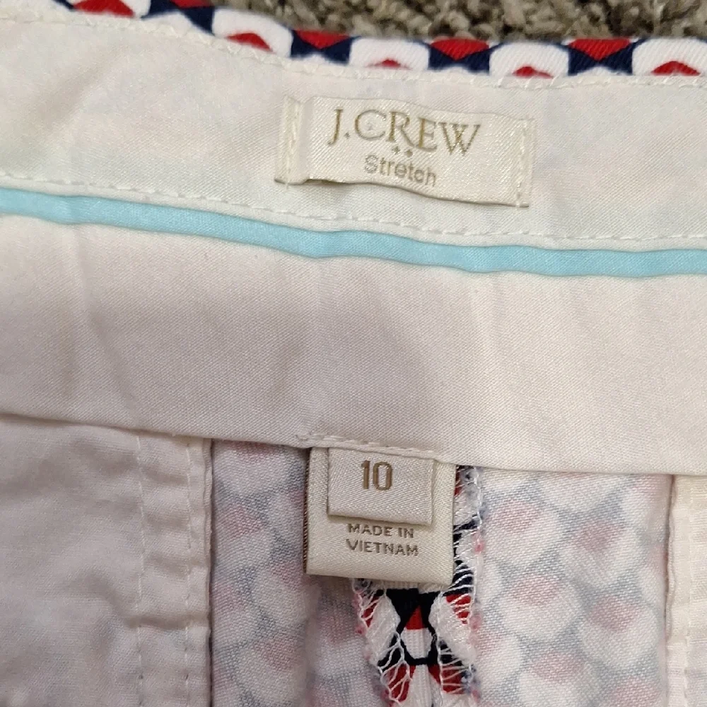 J. Crew Factory High Waist Geometric Red/White/Blue Flat Front Shorts Chinos-10
